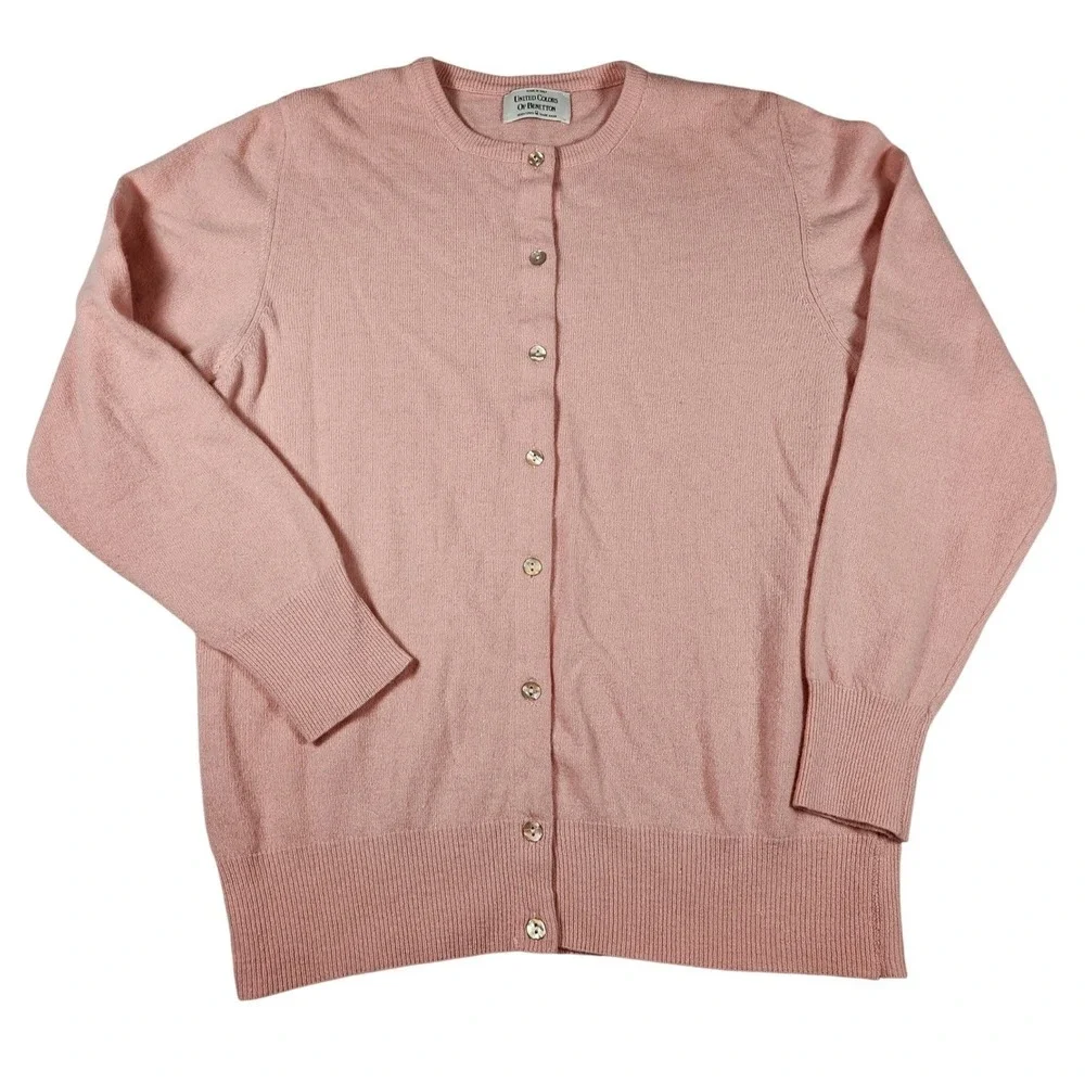 Vintage Benetton Pink Cardigan Made in Italy Extra Fine Merino‎ Wool Size L/XL